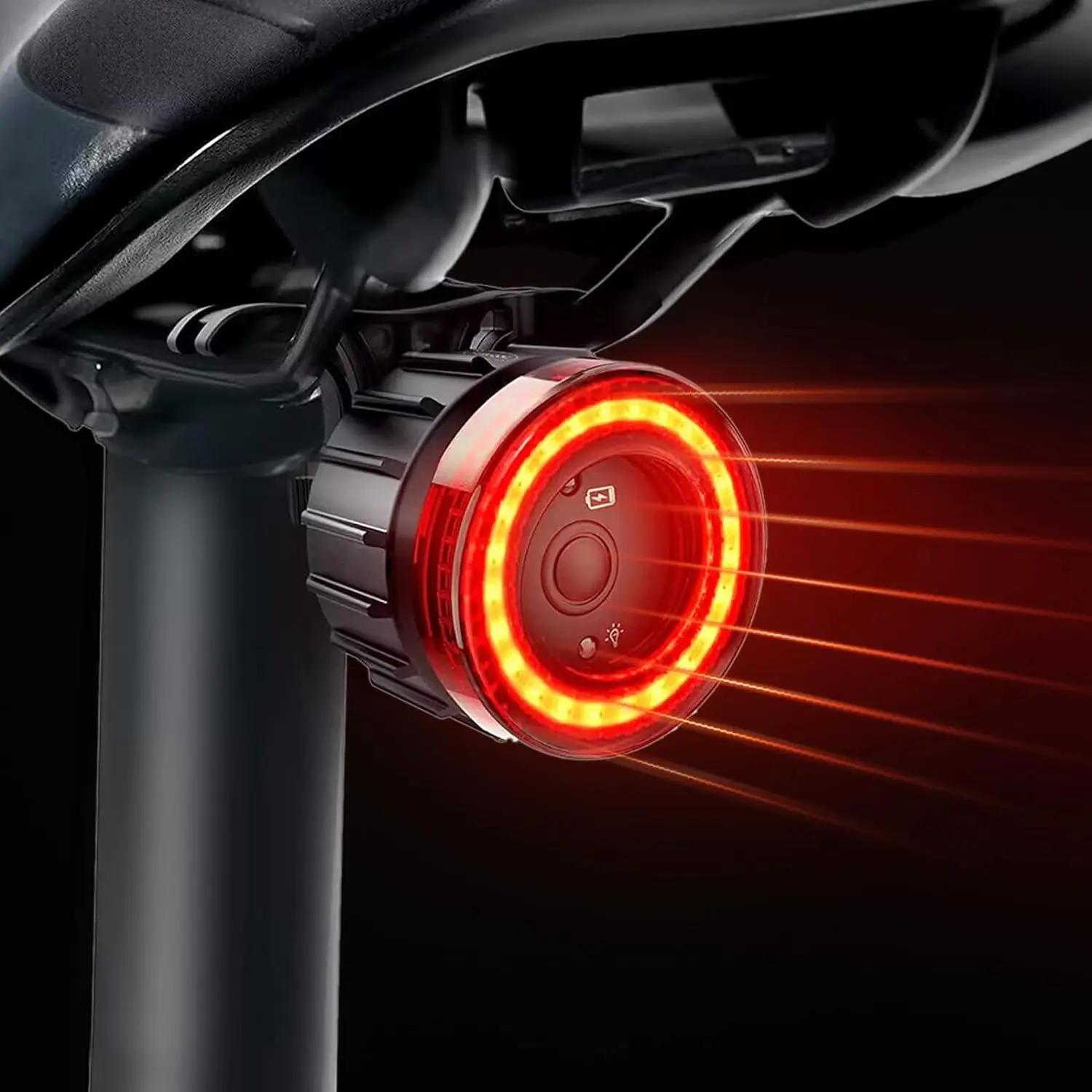 업그레이드된 자전거 스마트 자동 브레이크 감지 라이트, 방수 LED 충전 사이클링 미등, 자전거 후미등, 경고 자전거 미등